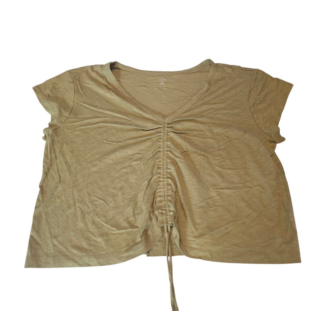 a.n.a Tan Brown Adjustable Ruched Crop Front Cotton Top Women's Plus 1X 3352